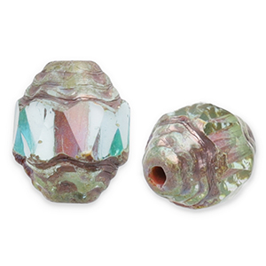 Czech kralen FPB ovaal 7x6mm Light aqua-dark travertin