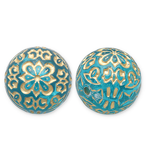 14 mm acryl kralen rond Teal blue-gold