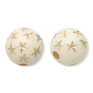 10 mm acryl kralen rond met sterren Off white-gold