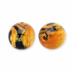 Resin kralen met glitter 12mm Burnt orange-gold-black