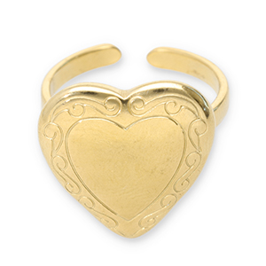 Roestvrij stalen (RVS) Stainless steel ringen hart Gold
