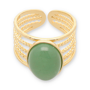 Roestvrij stalen (RVS) Stainless steel ringen met natuursteen Gold-jade green