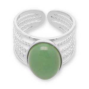 Roestvrij stalen (RVS) Stainless steel ringen met natuursteen Silver-jade green