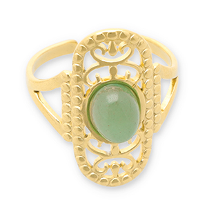 Roestvrij stalen (RVS) Stainless steel ringen met natuursteen Gold-jade green