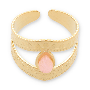 Roestvrij stalen (RVS) Stainless steel ringen met natuursteen Gold-light pink