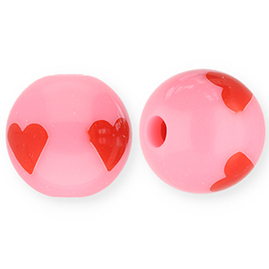 12 mm acryl kralen met hartjes Pink-red
