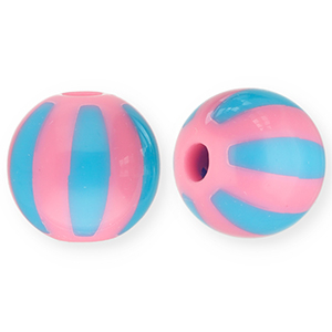12 mm acryl kralen met strepen Pink-light blue
