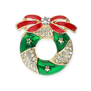 Broches kerstkrans Gold-red-green