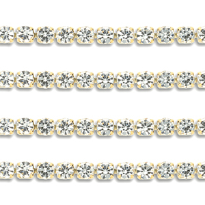 Roestvrij stalen (RVS) Stainless steel strass chain 4mm Gold-crystal