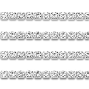 Roestvrij stalen (RVS) Stainless steel strass chain 4mm Silver-crystal