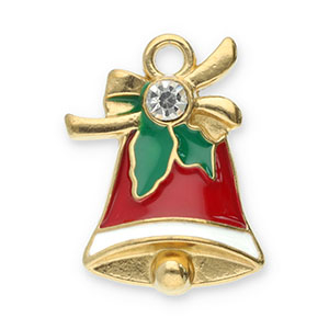 Roestvrij stalen (RVS) Stainless steel bedels kerstklok Gold-red-green-white
