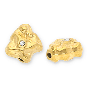 Roestvrij stalen (RVS) Stainless steel kralen irregular met strass Gold-transparent