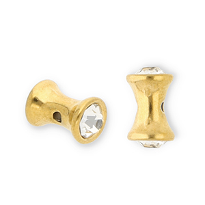 Roestvrij stalen (RVS) Stainless steel kralen diabolo met strass Gold-transparent