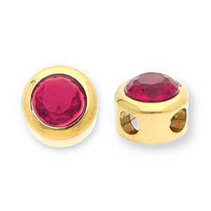 Roestvrij stalen (RVS) Stainless steel kralen disc met strass Gold-dark pink