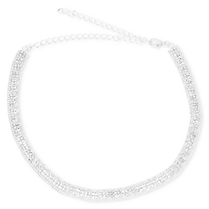 Brass TQ metaal choker met strass Silver-crystal