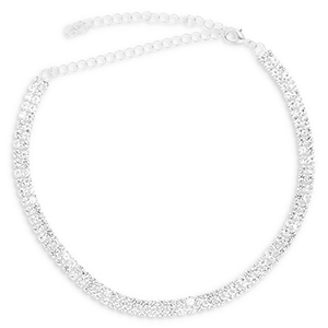 Brass TQ metaal choker met strass Silver-crystal
