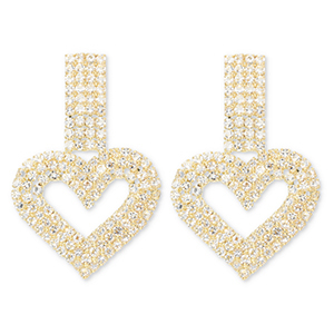 Eco-brass&reg; metaal oorbellen / oorstekers met strass hart Gold-crystal