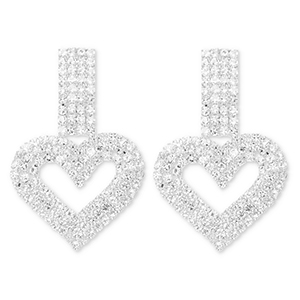 Eco-brass&reg; metaal oorbellen / oorstekers met strass hart Silver-crystal