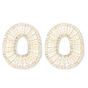 Eco-brass&reg; metaal oorbellen / oorstekers met zirkonia ovaal Gold-crystal