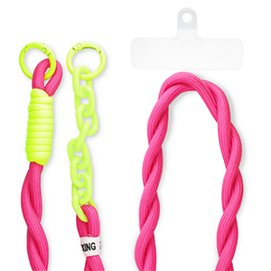 Trendy telefoonkoord incl. bevestiging Dark pink-neon yellow