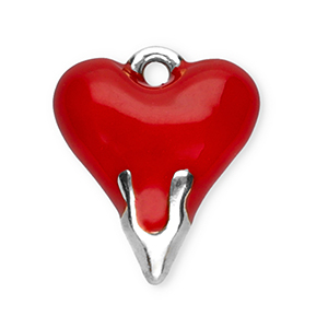 Roestvrij stalen (RVS) Stainless steel bedels hart Silver-red