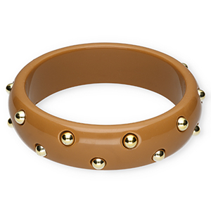 Resin armbanden bangle met studs Brown-gold