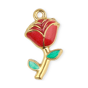 Roestvrij stalen (RVS) Stainless steel bedels roos Gold-red-green