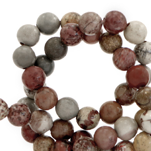 Natuursteen kralen rhodoniet, jaspis, dalmatian stone, chalcedoon 6mm Multicolour stone red-brown
