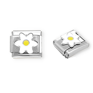 Roestvrij stalen (RVS) Stainless steel Italian charms losse schakels bloem Silver-white-yellow