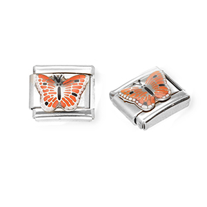 Roestvrij stalen (RVS) Stainless steel Italian charms losse schakels vlinder Silver-orange-black-white