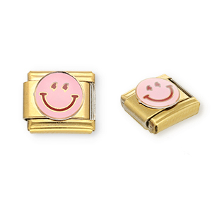 Roestvrij stalen (RVS) Stainless steel Italian charms losse schakels smiley Gold-light pink-purple