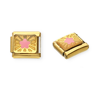 Roestvrij stalen (RVS) Stainless steel Italian charms losse schakels ster Gold-pink-yellow