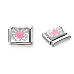 Roestvrij stalen (RVS) Stainless steel Italian charms losse schakels ster Silver-pink-yellow