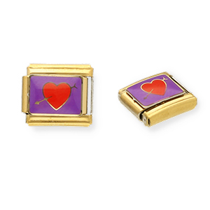 Roestvrij stalen (RVS) Stainless steel Italian charms losse schakels hart met pijl Gold-purple-red