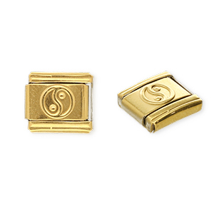Roestvrij stalen (RVS) Stainless steel Italian charms losse schakels Yin & Yang Gold