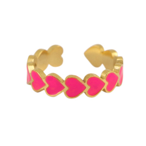 Roestvrij stalen (RVS) Stainless steel ringen enamel hart Magenta-gold