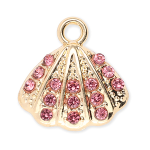 Bedels metaal schelp met strass Gold-pink