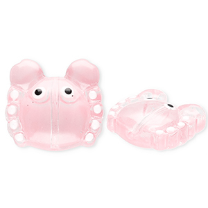 Handgemaakte glaskralen krab Transparent coral pink-white-black