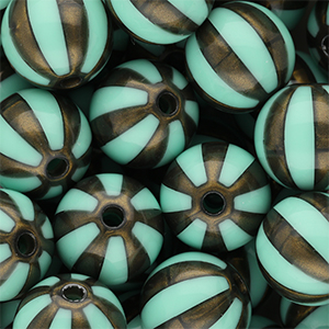 16 mm DQ&reg; acryl kralen met strepen Turquoise green-golden brown