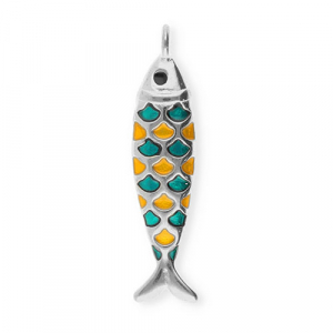 Roestvrij stalen (RVS) Stainless steel bedels vis Silver-petrol green-orange-black