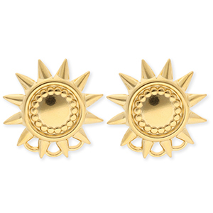 BY31&reg; Roestvrij stalen (RVS) Stainless steel onderdelen oorbellen&nbsp;/&nbsp;oorstekers zon met 3 oogjes Gold