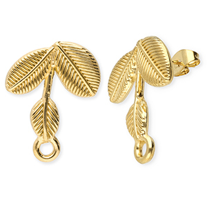 Roestvrij stalen (RVS) Stainless steel onderdelen oorbellen / oorstekers blad met oogje Gold