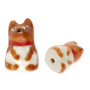 Kralen keramiek hond Brown-red-off white-black