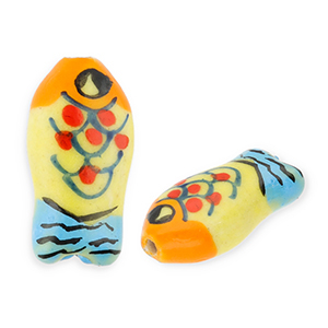 Kralen keramiek vis Yellow-orange-blue-red-black