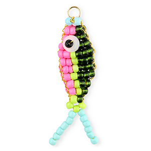 BY31&reg; Bedels van glaskralen vis Pink-dark green-lime green-light blue-gold
