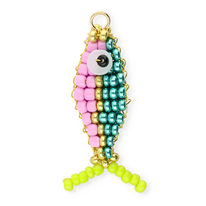 BY31&reg; Bedels van glaskralen vis Metallic teal blue-pastel lilac-gold-lime green