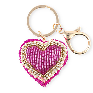 Sleutelhangers hart Gold-fuchsia-white