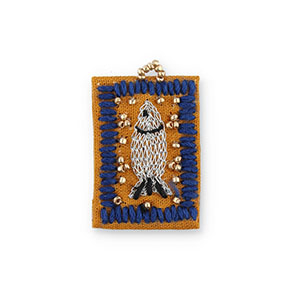 Handgemaakte bedels van stof vis Brown-dark blue-silver-gold