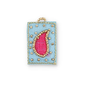 Handgemaakte bedels van stof druppel Light blue-fuchsia-gold