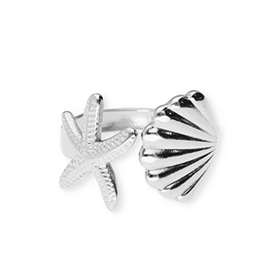 Roestvrij stalen (RVS) Stainless steel ringen zeester en schelp Silver